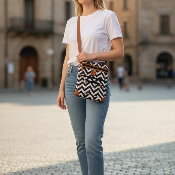 Stone Mountain Accessories Black & Cream Chevron Crossbody Bag - Picture 2 of 8